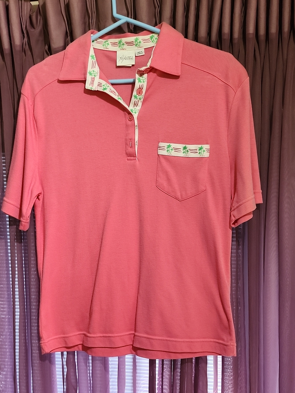 Vintage Pykettes Pink Polo Shirt M Palm Trees